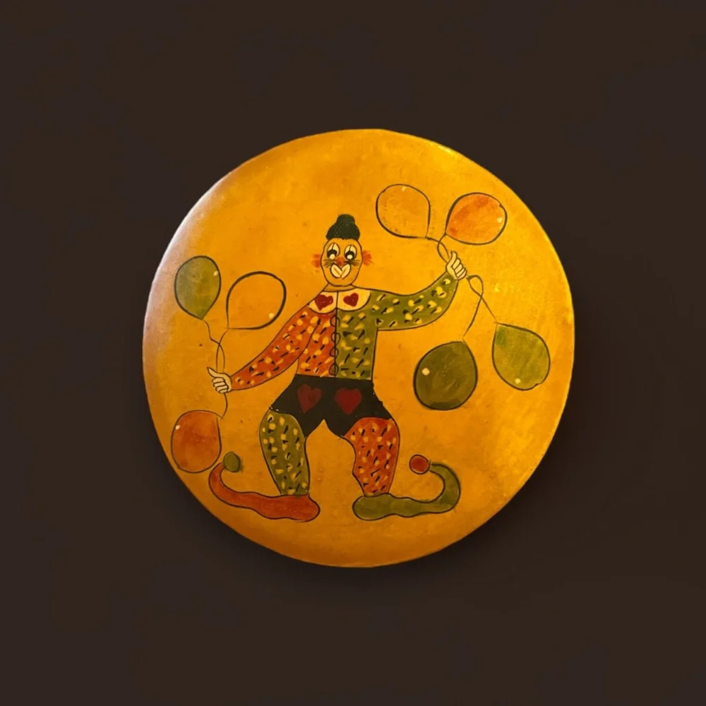 Vintage Handcrafted Laquered Clown Trinket Box Unique Hand painted Gift
